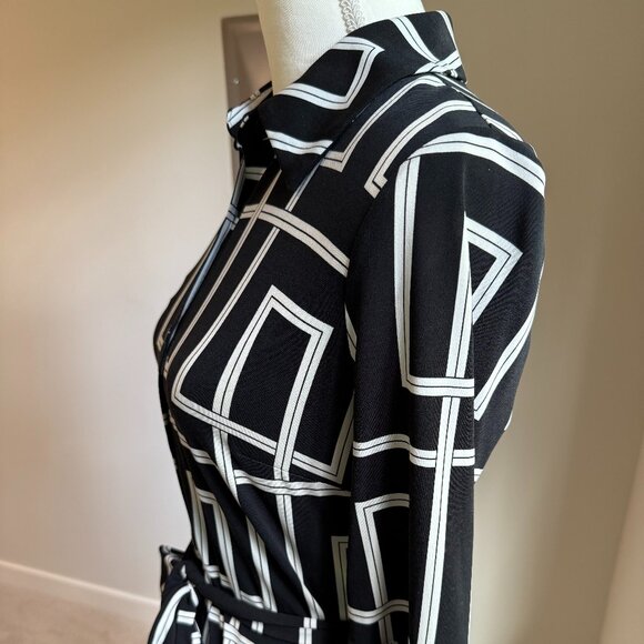 WHBM Black and White Geometric Button Down Matte Jersey Shirt Dress - Sz. 4 - Picture 5 of 16